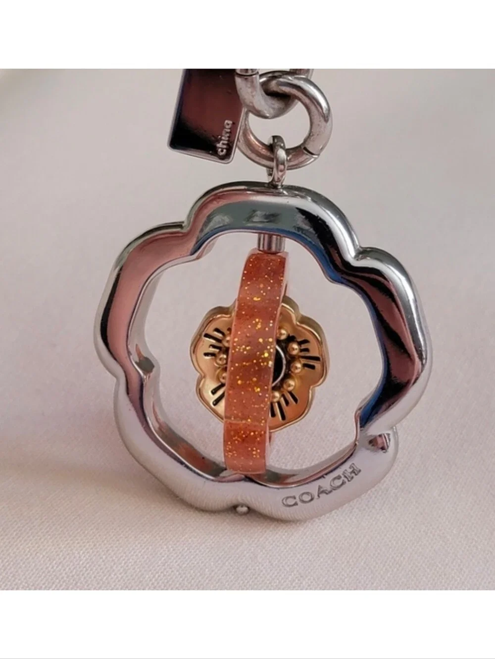 Coach 30711 Tea Rose Spinner Glitter Resin Bag Charm Keychain
